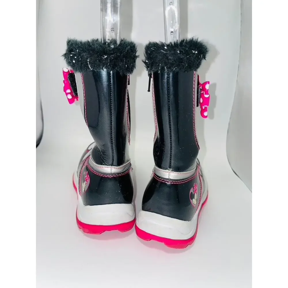 Disney Minnie Mouse Little Girls Bows Pink Black Polkadot Snow Boots Size 12